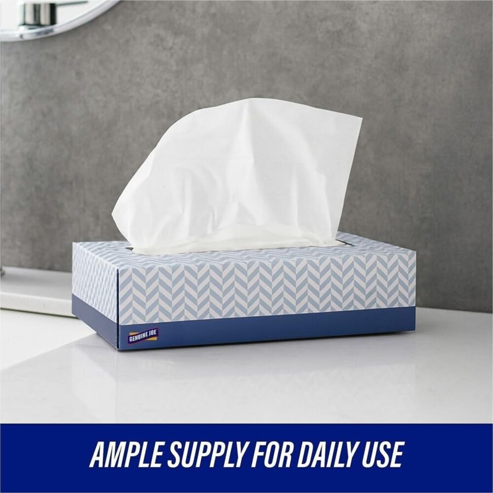 Genuine Joe Facial Tissue, 7.9" x 7.5", 2-Ply, 100 Sheets/Box, 30 Count