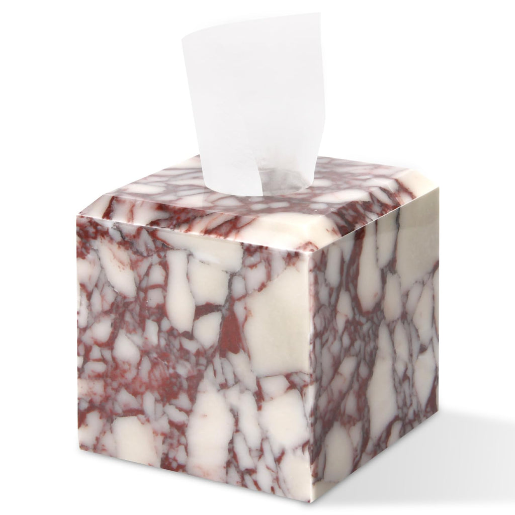 Natural Marble Square Tissue Box Cover ,Stone Modern Decorative Sturdy Napkin Box Holder Case,Facial Paper Organizer for Bathroom Vanity Toilet Countertop,Kitchen (1, Calacatta Viola, 5.71*5.71*5.51)