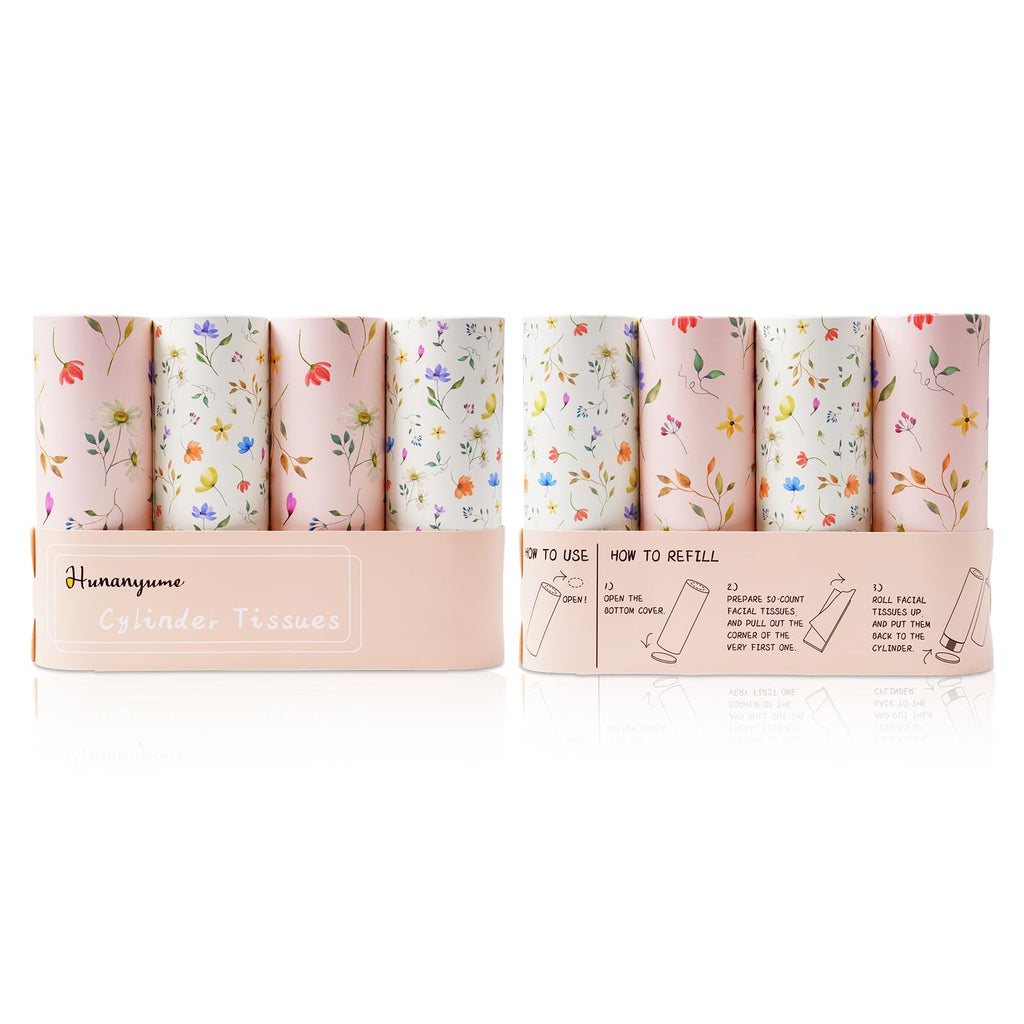 4 Pack Pink Wild Floral Car Tissue Holder with 3-Ply Facial Tissues