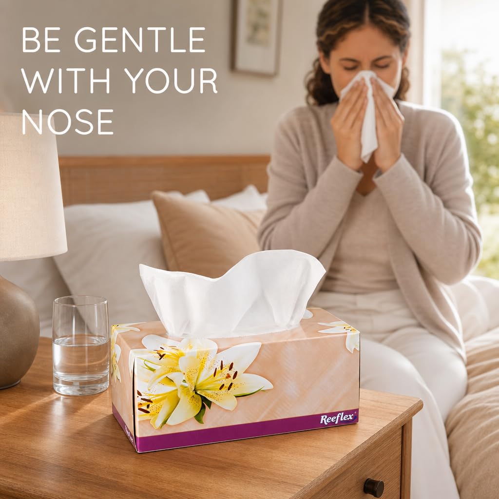 Reeflex Facial Tissues, 2-Ply Soft Facial Tissue - 3 Boxes, 230 Sheets Per Box (690 Total Sheets), Gentle & Durable Tissue Boxes Bulk for Home, Office & Travel (Pack of 8)