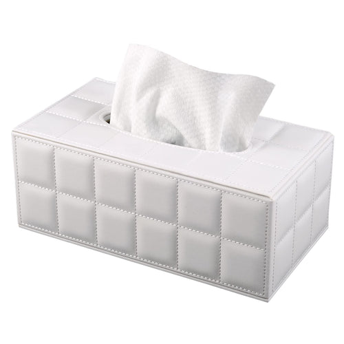 High-end Fashion Pu Leather Tissue Box Holder Cover Rectangular,Napkin Facial Tissues Cube Dispenser,Tissue Cover Decorative Container with Magnetic Bottom for Home Office Car (White)