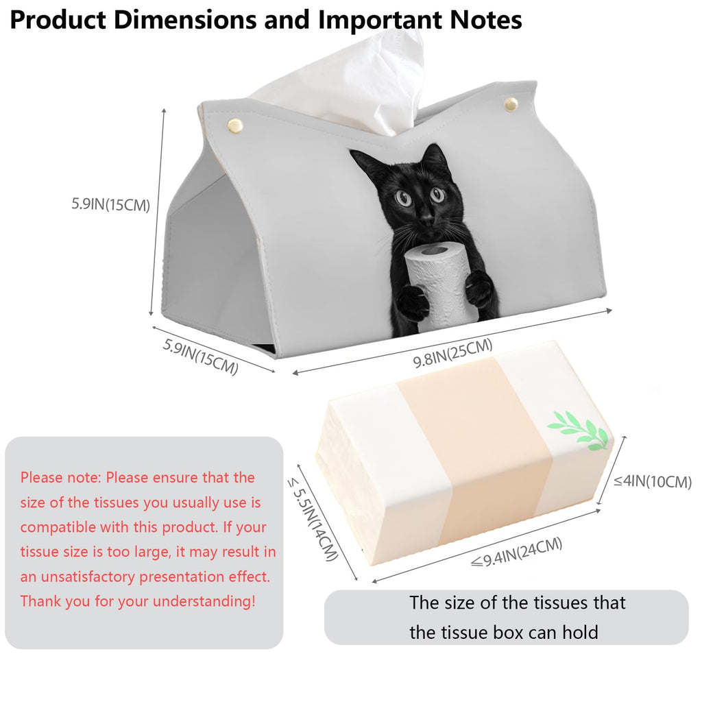 PaJiaNi Cute Black Cat Leather Tissue Box Cover for Bathroom Decor,Fun Cat Toilet Paper Box Holder,Funny Decorative Facial Paper Case for Living Room Bathroom Office Desk,9.8x5.9x5.9In
