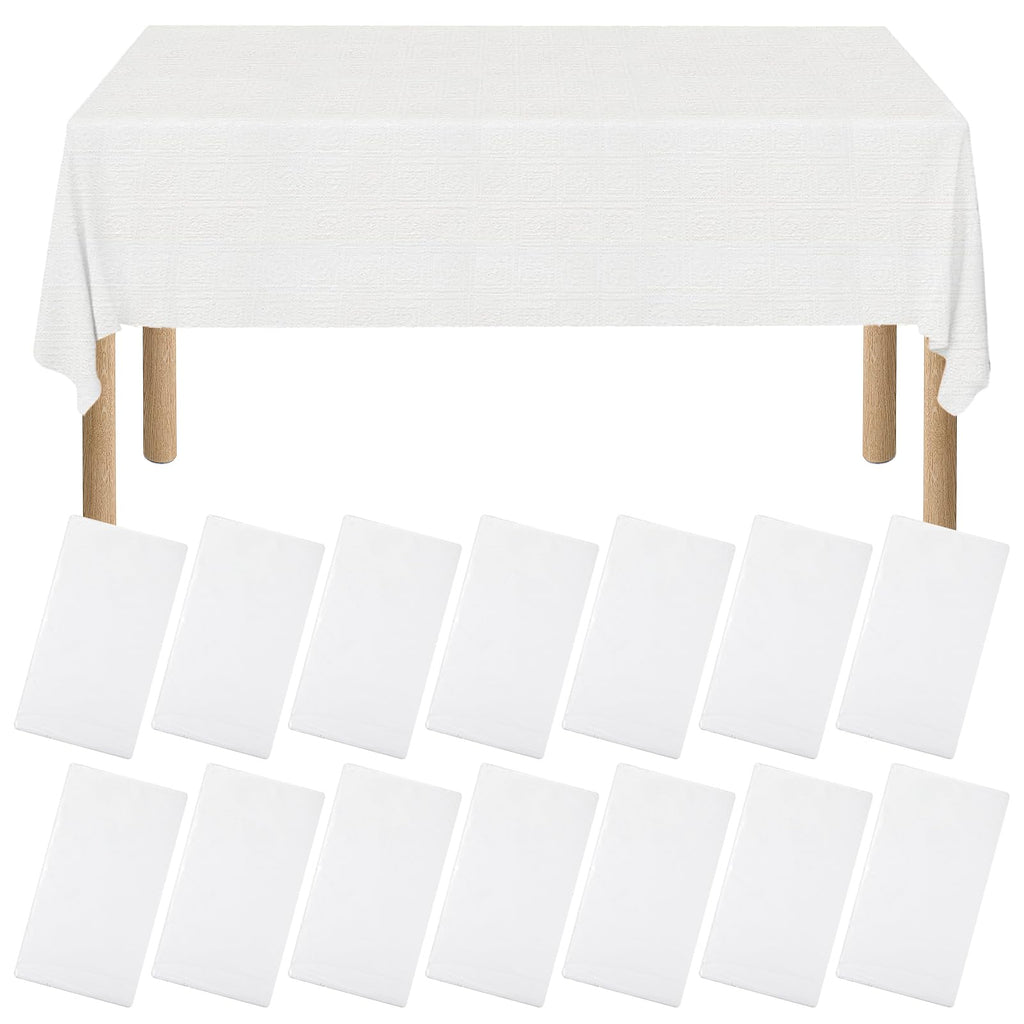 xozeooeu 15 Pack White Paper Tablecloths for Rectangle Tables 55 x 108 Inch, 3 Ply Disposable Table Cloths with Plastic Backing for Wedding, Birthday Party, Banquet