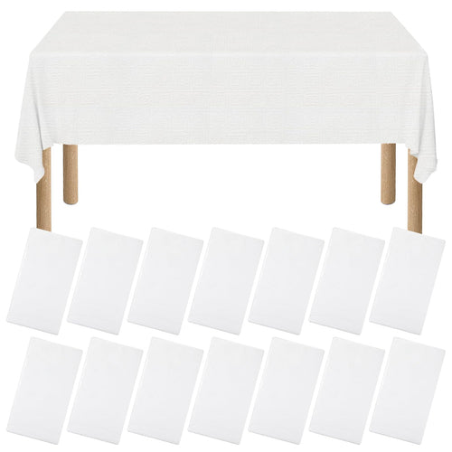 xozeooeu 15 Pack White Paper Tablecloths for Rectangle Tables 55 x 108 Inch, 3 Ply Disposable Table Cloths with Plastic Backing for Wedding, Birthday Party, Banquet