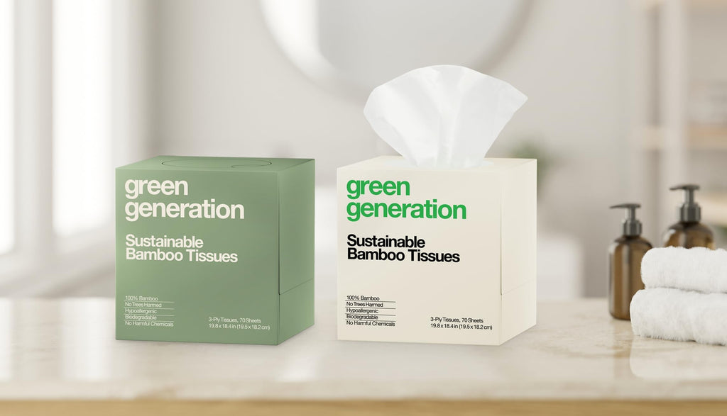 Green Generation Bamboo Facial Tissues Cube Boxes - 3-Ply, 70 Sheets/Box, 12 Multicolor Face Tissue Boxes, 840 Unscented Organic Soft Paper Facial Tissuefor Daily Use - Hypoallergenic,FSC Certified
