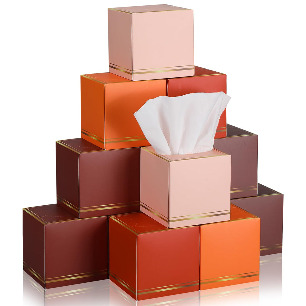 Fourluoo 12 Pack Facial Tissues Cube Boxes Face Box 600 Sheets 3 Ply Soft Paper Square Tissues Bulk for Car Pocket Toilet Household Bedroom Family (Maillard Color)