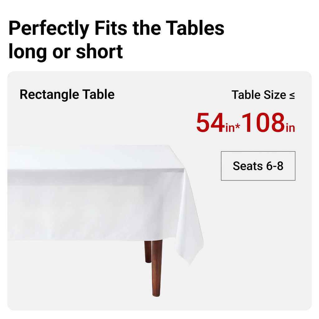 Auros 10-Pack White Plastic Tablecloths 54x108, Fits 6-8FT Rectangle Tables