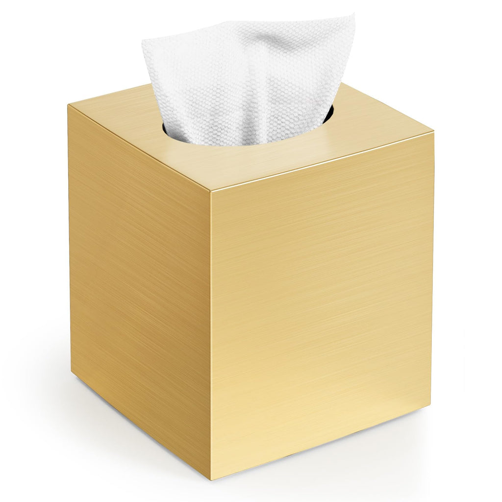 Tissue Box Cover, Square Plastic Tissue Holder with Non-Slip Base, Gold