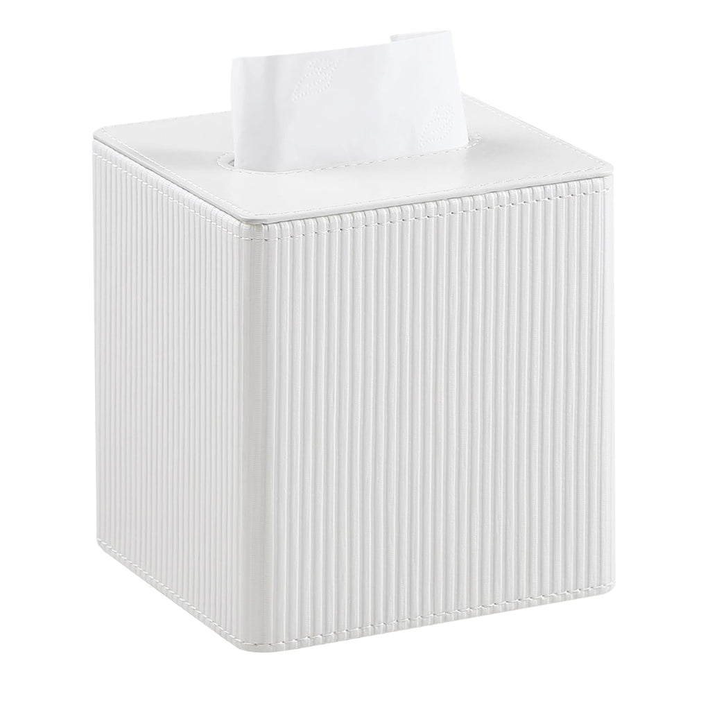 Cretkhp PU Leather Square Tissue Box Cover Tissue Box Holder Cube (Ivory)