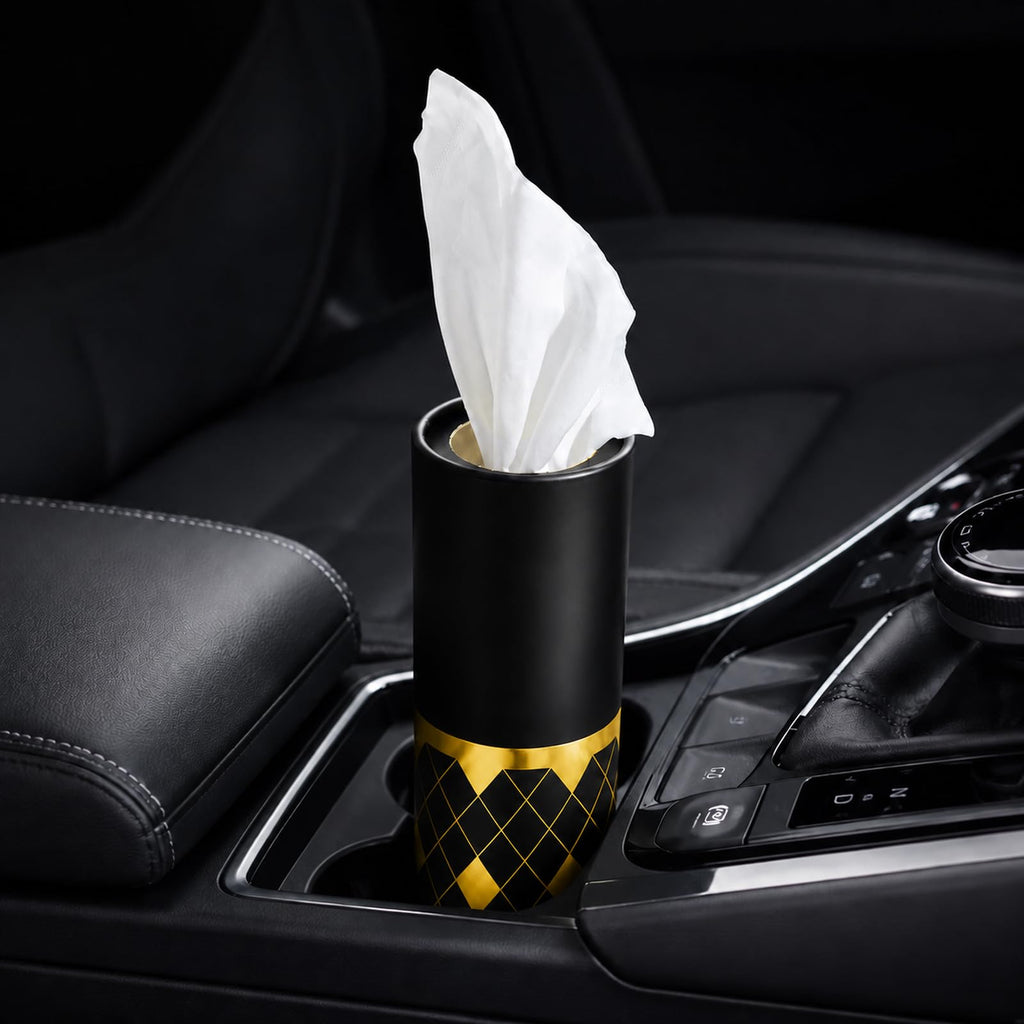 4 Pack Black Car Tissue Holder with 3-Ply Facial Tissues Bulk, Gold Foil