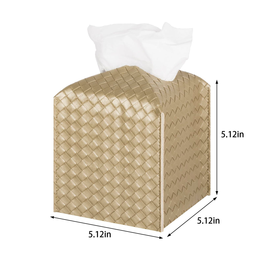 Tissue Box Cover Square Leather Facial Paper Holder, Gold