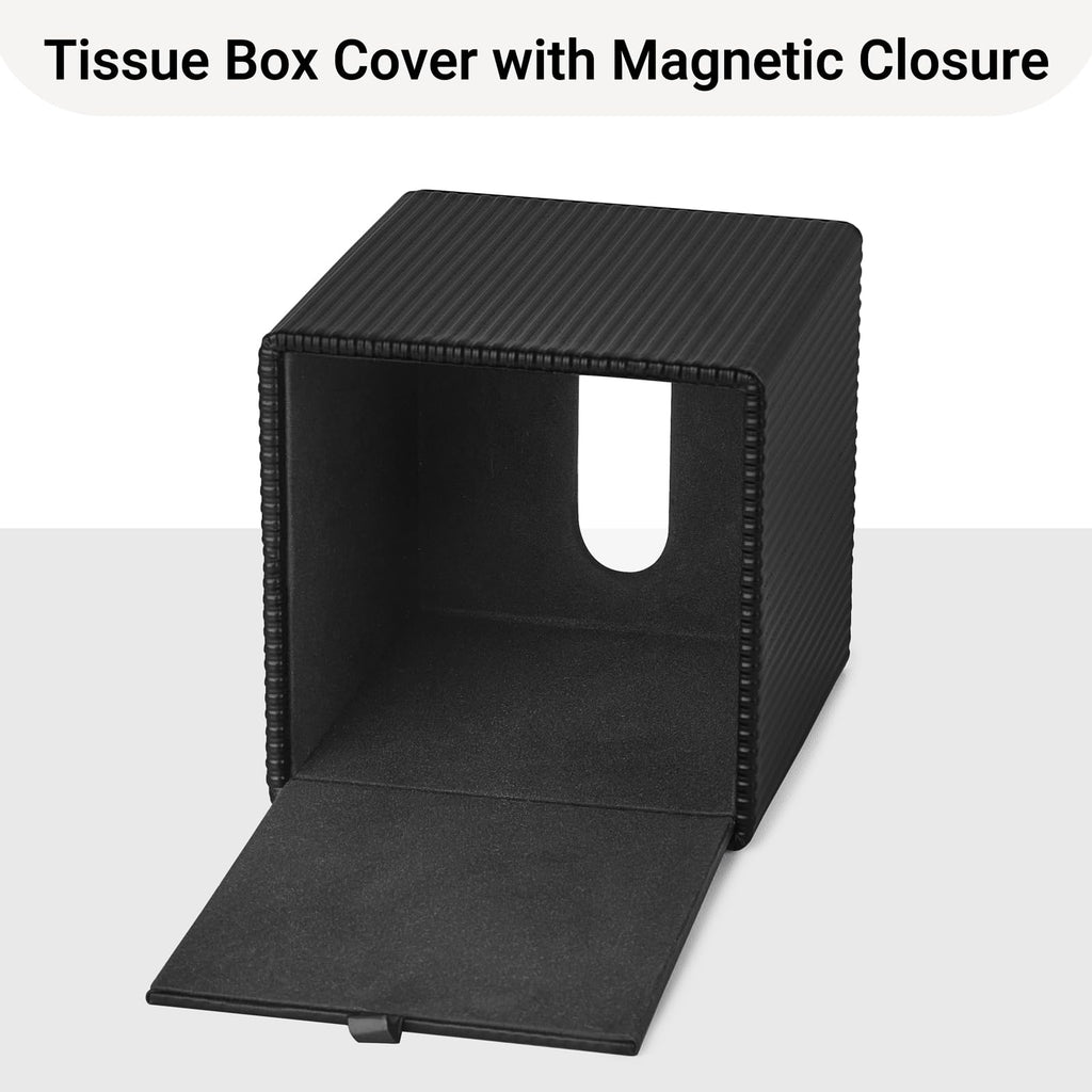 Mkono Tissue Box Cover, PU Leather Square Holder with Bottom, Black