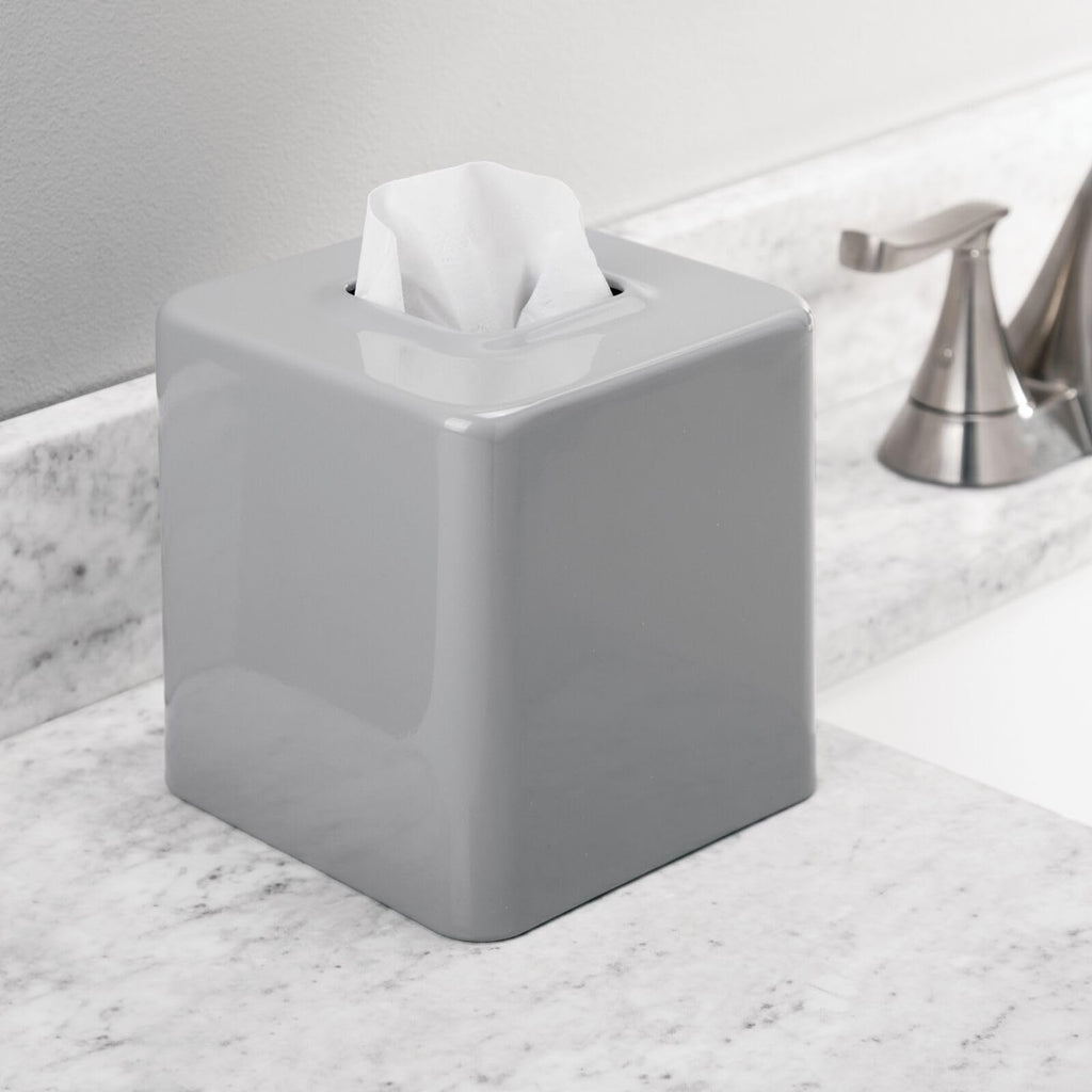 mDesign Metal Square Tissue Box Cover, Modern Facial Paper Holder - Accessories for Bathroom Vanity Countertop, Bedroom Dresser, Night Stand, Desk, Office and End Table - Unity Collection - Gray