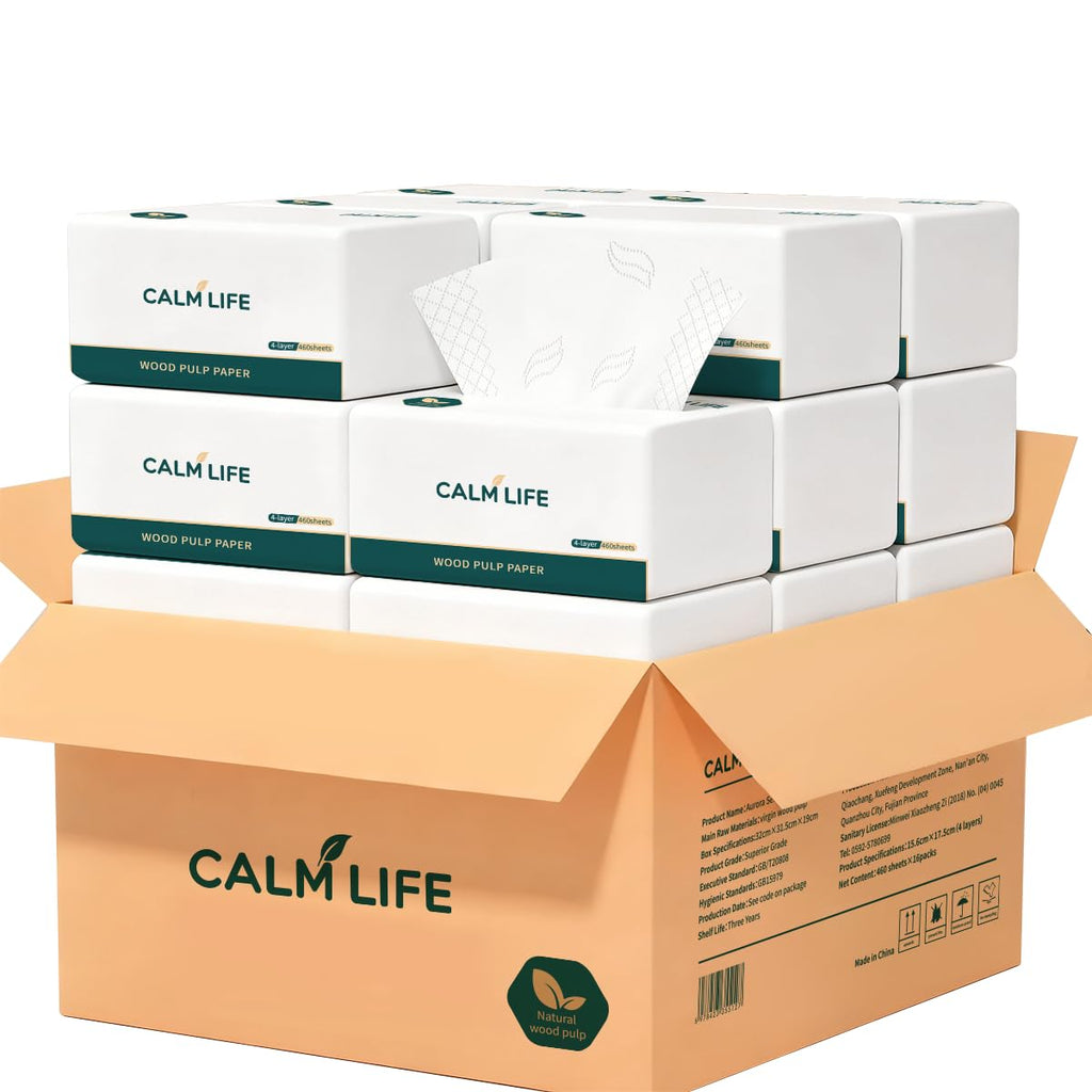 Soft Facial Tissues 7360 Sheets [Not in Box] 4-Ply Ultra Strong & Thick Tissues, 1840 Draws Unscented Paper Tissues for Sensitive Skin, Compact Size for Travel, Office and Car 16 Pack Box Free Design