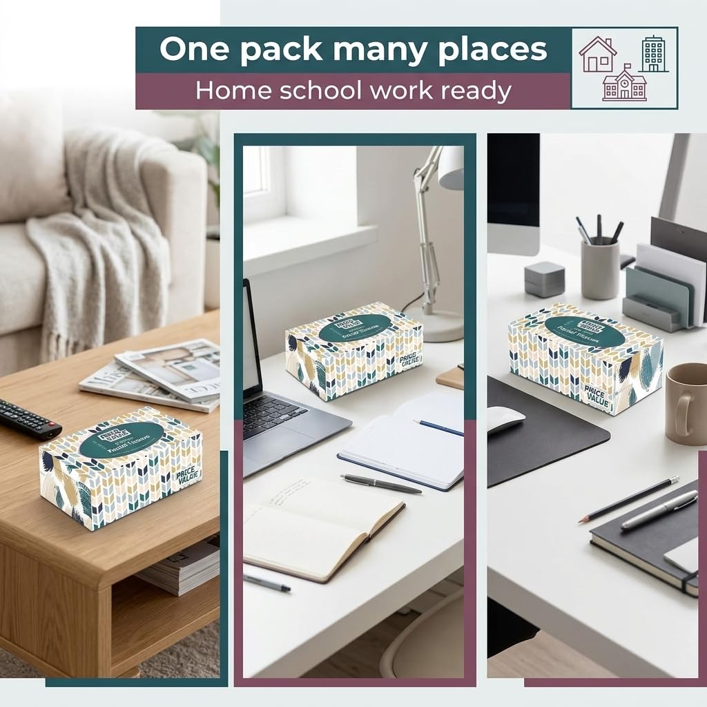 Price Value Facial Tissues, Soft Facial Tissue - 8 Boxes, 230 Sheets Per Box (1,840 Total Sheets), Gentle & Durable Tissue Boxes Bulk for Home, Office & Travel (Pack of 2)