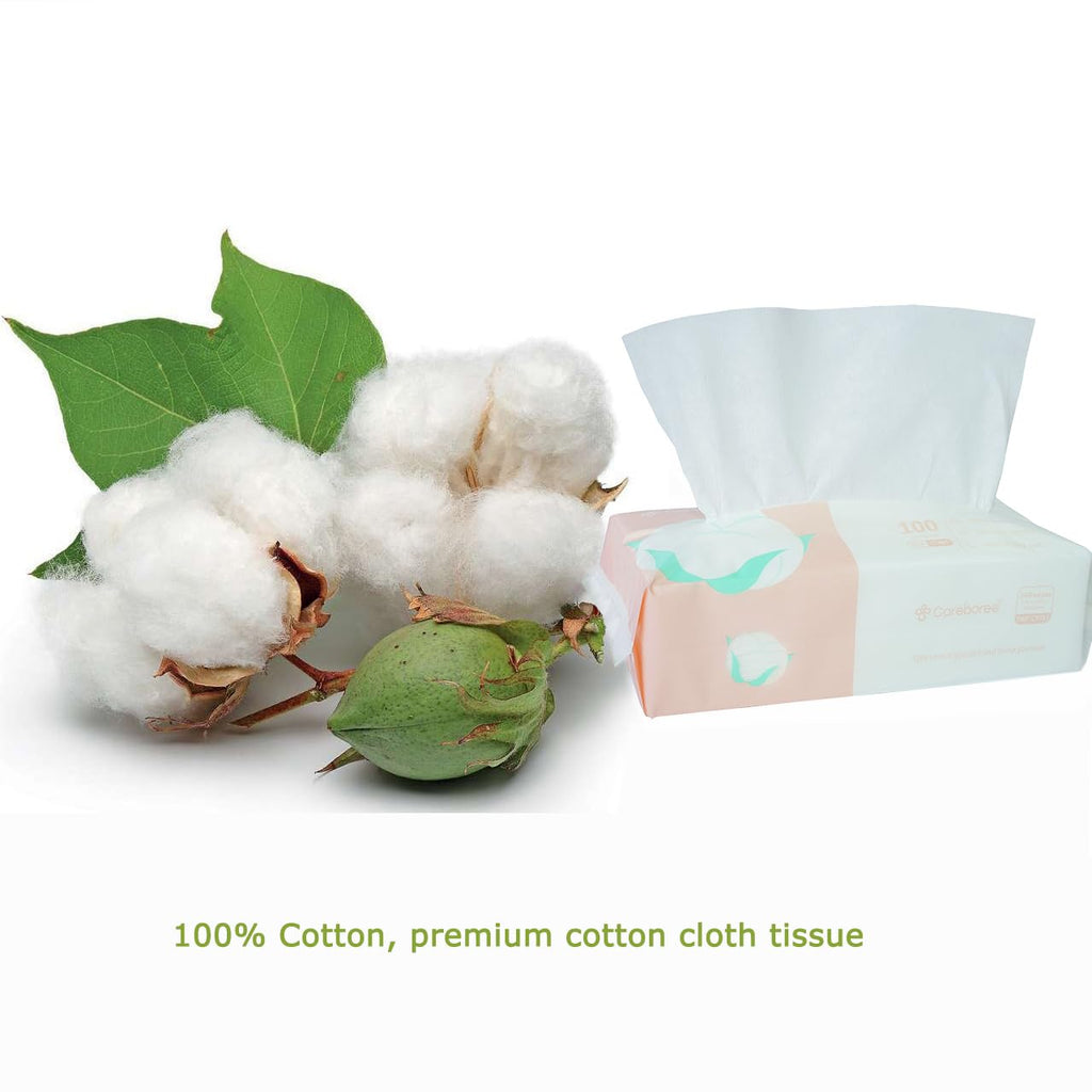 Careboree 100% Cotton Soft Dry Baby Wipes, Multipurpose Tissues, 200 Counts