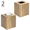 mDesign Metal Square Tissue Box Cover, Modern Facial Paper Holder - Accessories for Bathroom Vanity, Bedroom Dresser, Night Stand, Desk, Office, End Table - Unity Collection - 2 Pack - Soft Brass