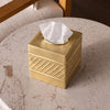 Monarch Abode Tissue Box Cover Square – Handcrafted Wave Embossed Brushed Gold Metal Tissue Holder Box for Bathroom Accessory, Aesthetic Decorative Facial Napkin Cube for Modern Home Decor