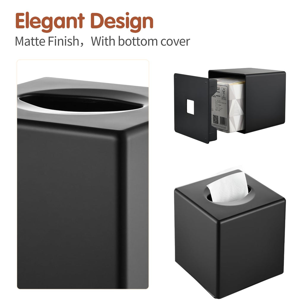 Y-in Hand Tissue Box Cover, Modern Decorative Square Facial Storage Tissue Box Holder, Home Accessories for Bathroom Vanity Countertops, Dressers, Night Stand, Parlors and Office - Matte Black