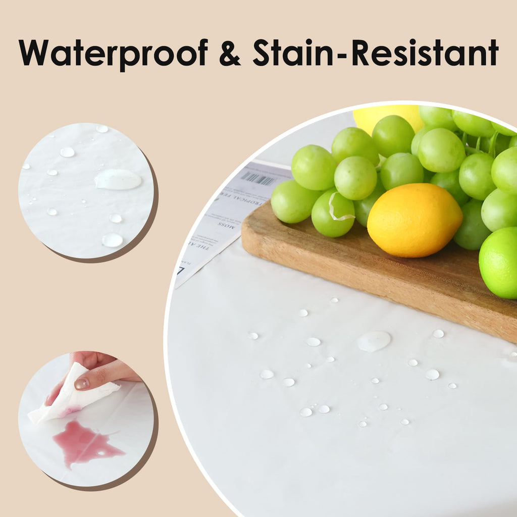 Fixwal 5 Pcs White Round Plastic Table Cloth Disposable, 84 Inch