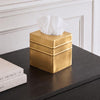 Monarch Abode Tissue Box Cover Square – Handcrafted Border Embossed Brushed Gold Metal Tissue Holder Box for Bathroom Accessory, Aesthetic Decorative Facial Napkin Cube for Modern Home Decor