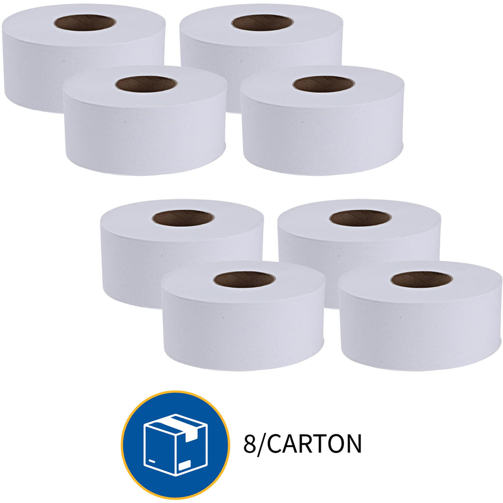 Genuine Joe Jumbo Roll Bath Tissue, 2-Ply, 3.5" x 1000', Pack of 8