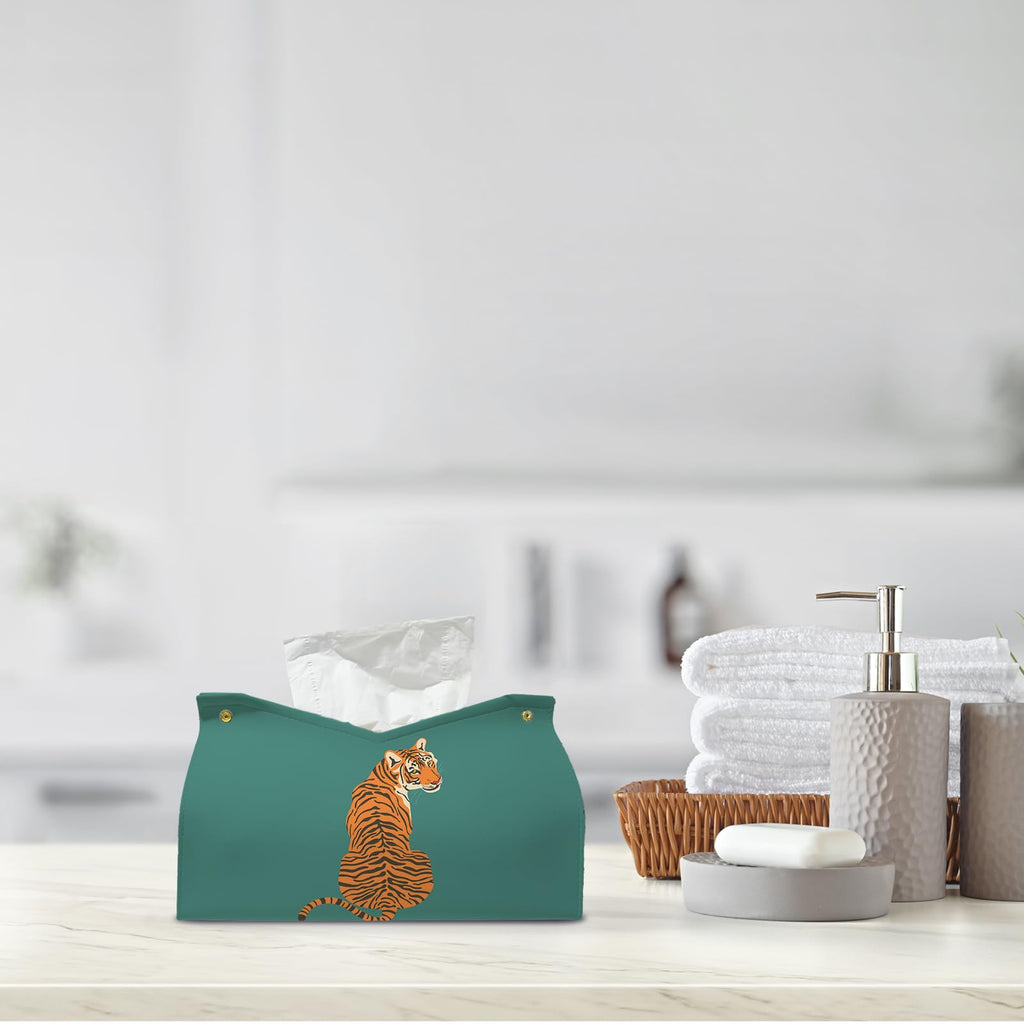 PaJiaNi Green Tiger Tissue Box Cover Rectangle for Office Desk Decor