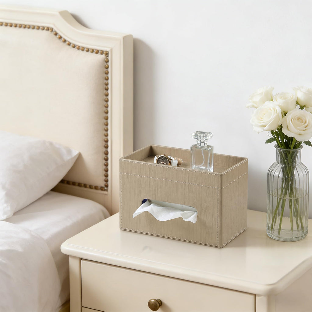 MEIBOOCH Plus Size Tissue Box Cover, Rectangle Tissue Box Organizer, Wood