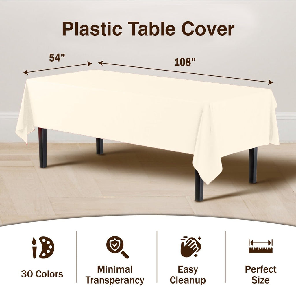Exquisite Ivory Plastic Table Cloth Disposable 12 Pack, 54 x 108 Inch