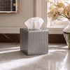Monarch Abode Tissue Box Cover Square – Handcrafted Ridge Embossed Pewter Metal Tissue Holder Box for Bathroom Accessory, Aesthetic Decorative Facial Napkin Cube for Modern Home Decor