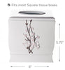 Vanda Cherry Blossom White Square Resin Tissue Box Cover with Bottom Slider