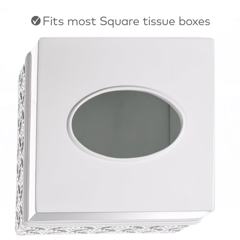 Mirror Damask White & Gray Square Resin Tissue Box Cover with Bottom Slider