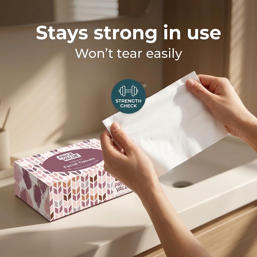 Price Value Facial Tissues, Soft Facial Tissue - 8 Boxes, 230 Sheets Per Box (1,840 Total Sheets), Gentle & Durable Tissue Boxes Bulk for Home, Office & Travel (Pack of 2)