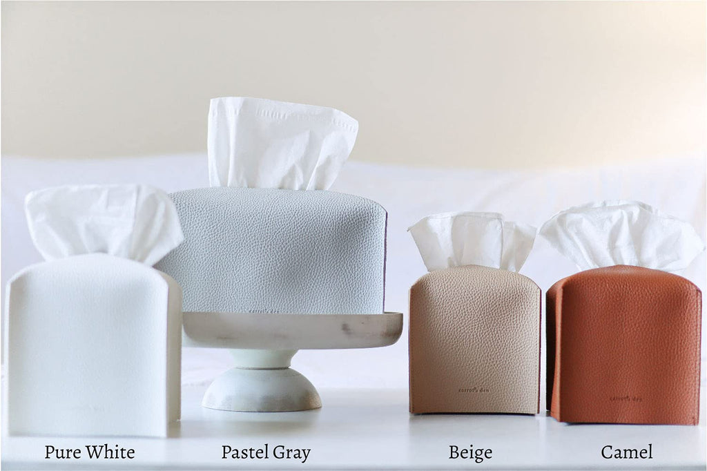 Carrot’s Den PU Leather Tissue Box Cover Holder, Bathroom Decor, Beige