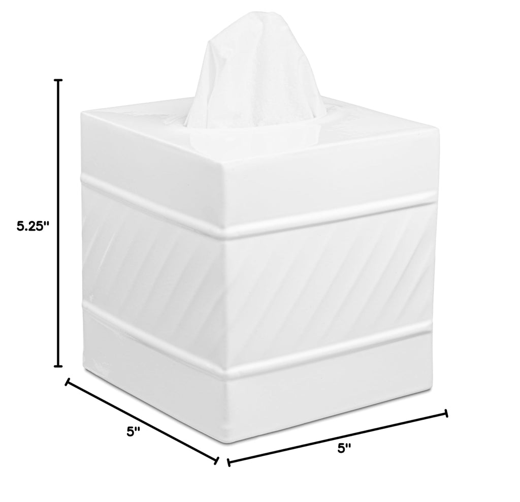Monarch Abode Tissue Box Cover Square – Handcrafted Wave Embossed White Metal Tissue Holder Box for Bathroom Accessory, Aesthetic Decorative Facial Napkin Cube for Modern Home Decor