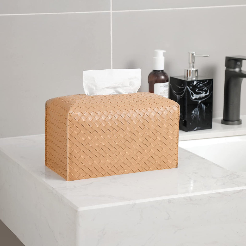Tissue Box Cover Rectangle Leather Facial Paper Holder, Khaki
