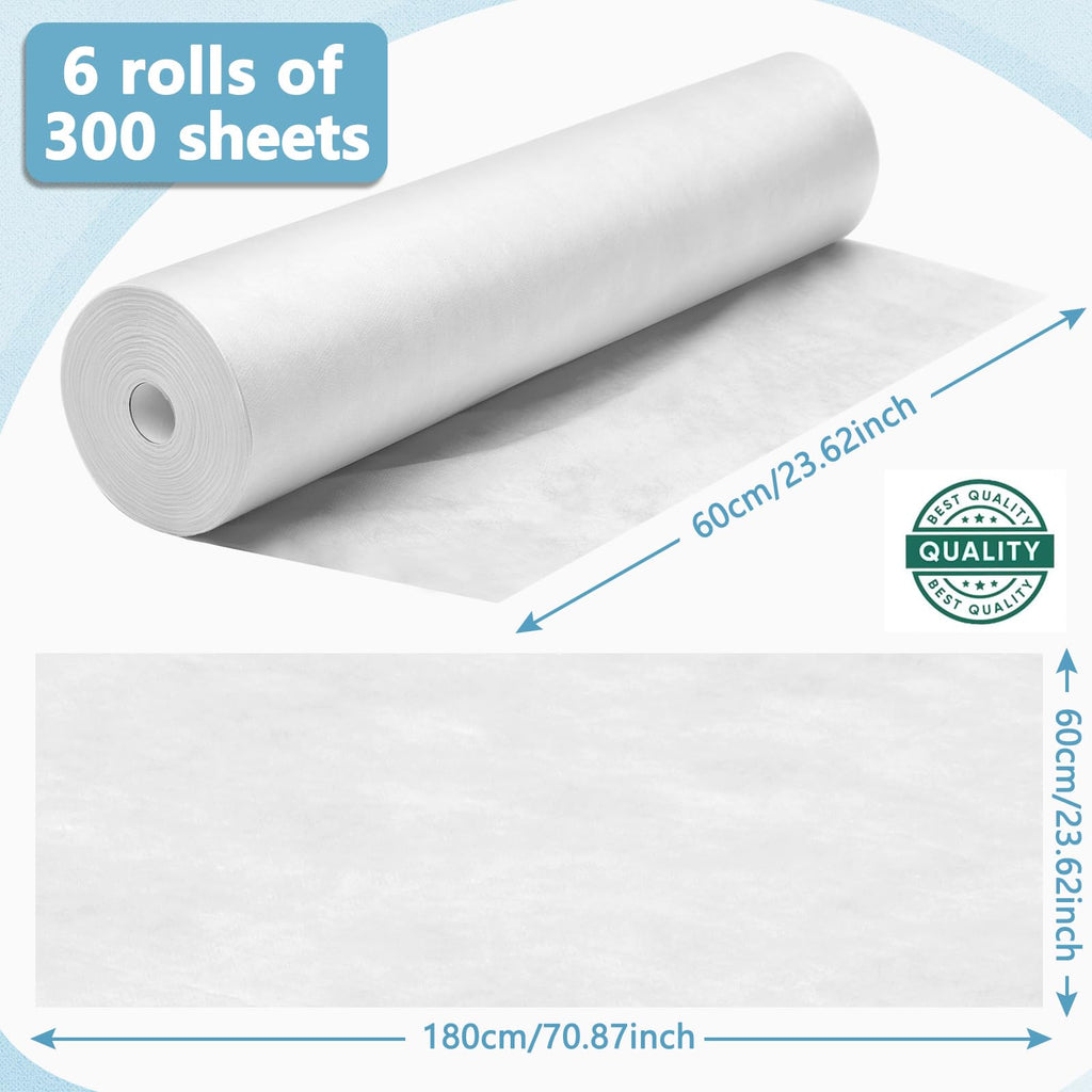Tudomro 6 Rolls Disposable Non Woven Massage Table Sheets Roll, White
