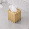Monarch Abode Tissue Box Cover Square – Handcrafted Ridge Embossed Brushed Gold Metal Tissue Holder Box for Bathroom Accessory, Aesthetic Decorative Facial Napkin Cube for Modern Home Decor