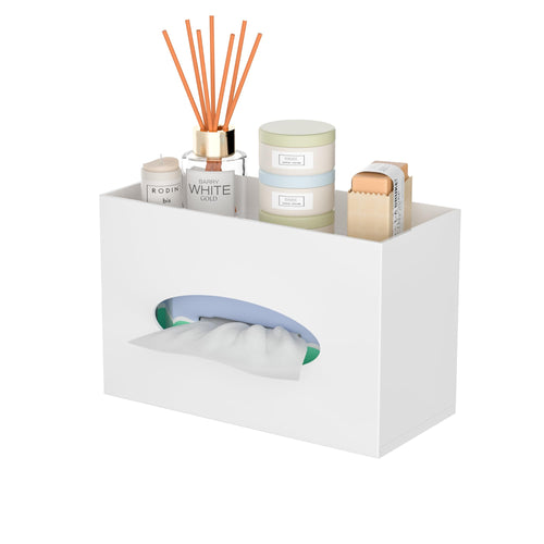 Hongtuocb White Acrylic Tissue Box Cover Rectangular,Acrylic Tissue Dispenser with Storage Tray for Bathroom Kitchen Home Office(White, 9.85x4.5x6.3)
