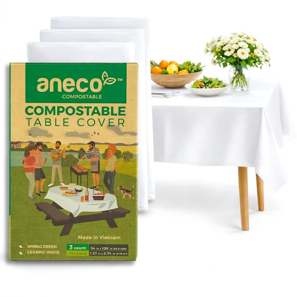 ANECO 100% Compostable Tablecloths (54''x108'', 3 Count)