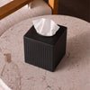 Monarch Abode Tissue Box Cover Square – Handcrafted Ridge Embossed Black Metal Tissue Holder Box for Bathroom Accessory, Aesthetic Decorative Facial Napkin Cube for Modern Home Decor