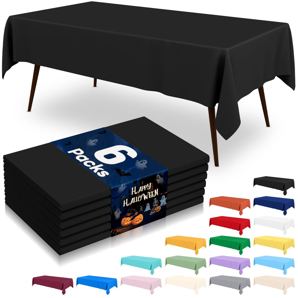 misaya 6 Packs Plastic Table Cloth Black Disposable Tablecloth