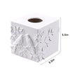 White Square Tissue Box Cover with Marble Relief Birds Branch Decorative