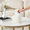 Mkono Tissue Box Cover, PU Leather Square Holder with Bottom, Beige