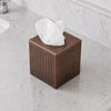 Monarch Abode Tissue Box Cover Square – Handcrafted Ridge Embossed Antique Copper Metal Tissue Holder Box for Bathroom Accessory, Aesthetic Decorative Facial Napkin Cube for Modern Home Decor