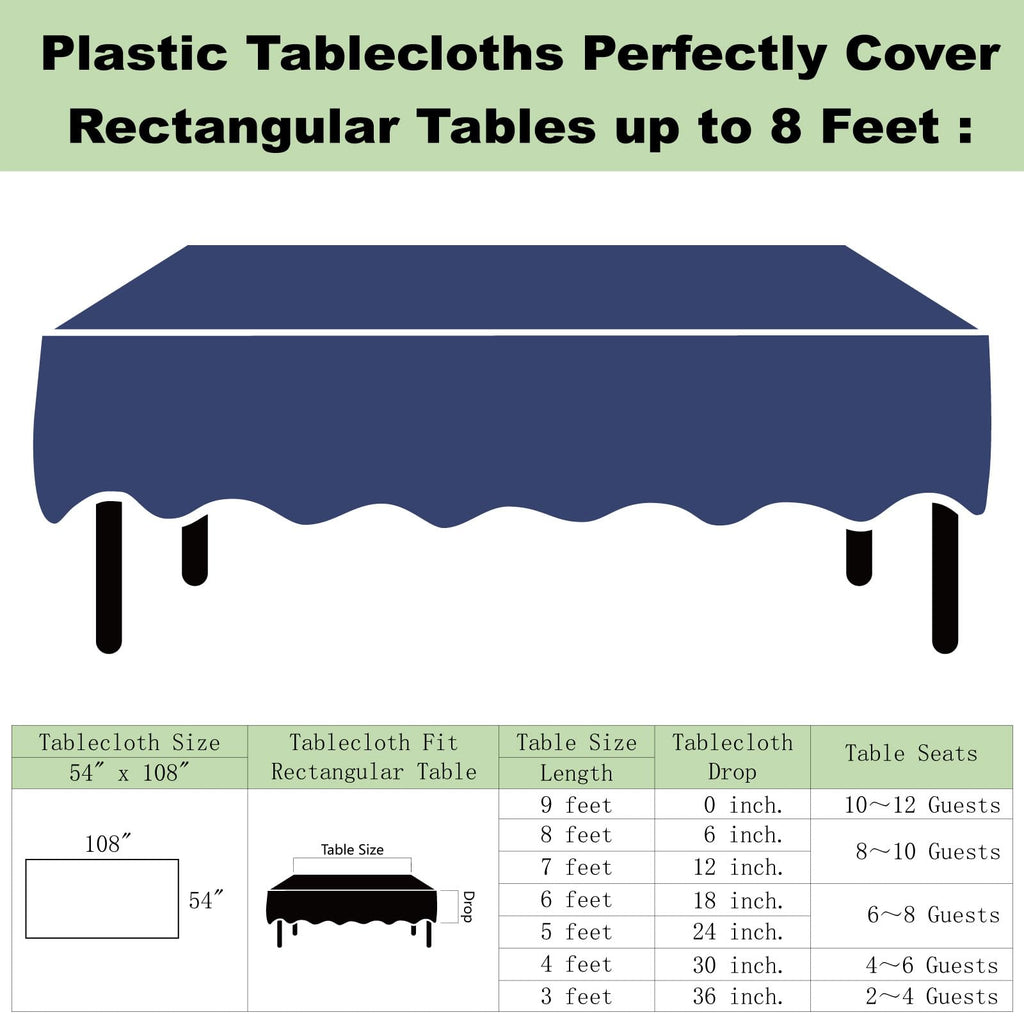 Plastic Navy Blue Tablecloths 3 Pack Disposable Table Covers 54" x 108" Deep Blue Table Cloths PEVA Party Tablecovers for Parties Picnic Birthday Wedding Banquet, Fits 6 to 8 Foot Rectangle Tables