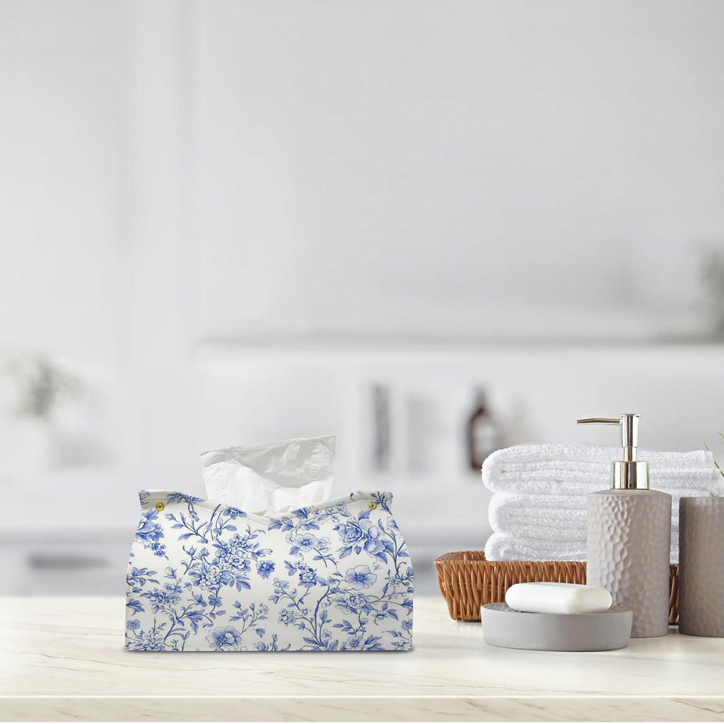 PaJiaNi Light Blue Chinoiserie Tissue Box Cover Rectangle for Desk Decor