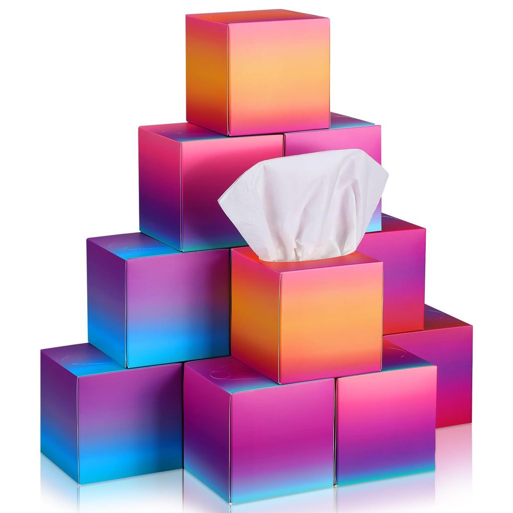 Fourluoo 12 Pack Facial Tissues Cube Boxes Face Box 600 Sheets 3 Ply Soft Paper Square Tissues Bulk for Car Pocket Toilet Household Bedroom Family(Gradient Color)
