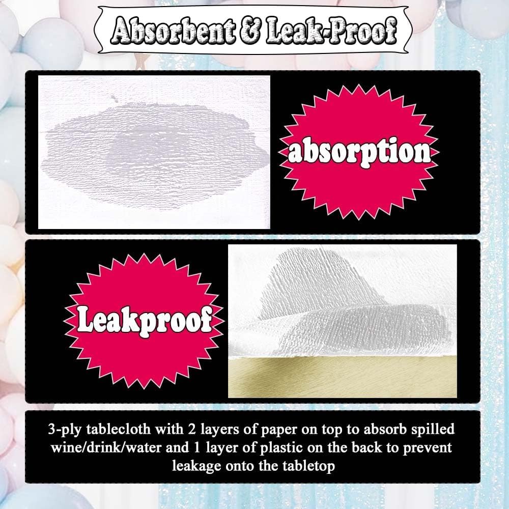 [6 Pack] White Square Tablecloths 54x54 Inch, Disposable Paper Table Cloth for Square and Round Tables, Waterproof 3-Ply Paper & Plastic Table Cover for Labor Day Thanksgiving Wedding Baby Shower