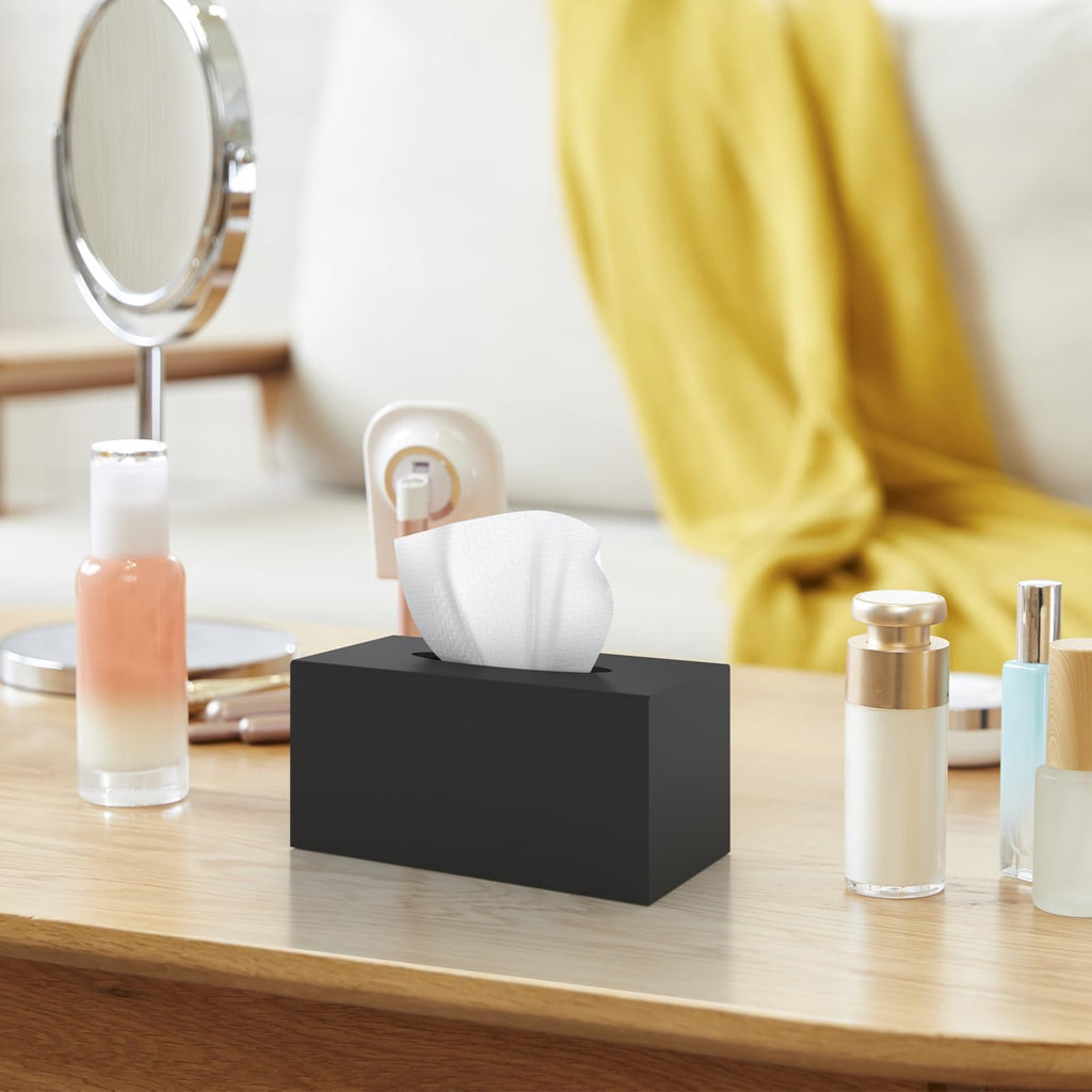SILUT Tissue Box Cover Rectangular, Extra Large Tissue Box Cover, Plus Size Tissue Box Holder, Acrylic Tissue Holder for Bathroom, Restaurant, Kitchen - Matte Black, 9.85x5.1x5.28''